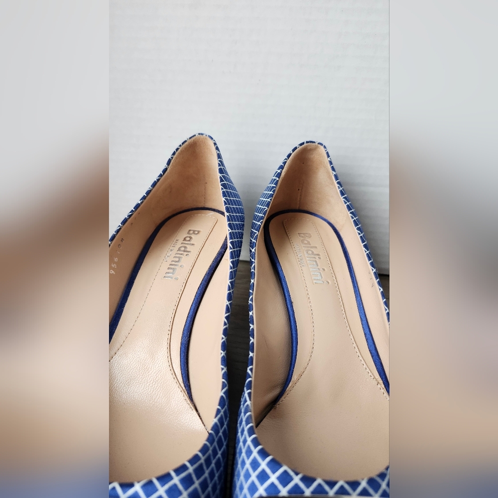 Baldinini Italian Designer Grid Print Kitten Heel Pumps Size 37.5 Made in Italy - Picture 13 of 16